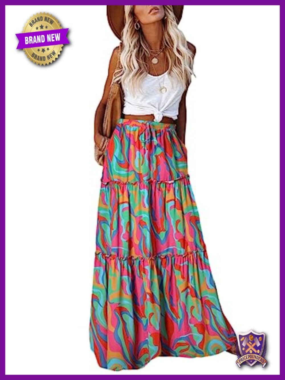 Boho Maxi Skirt with Pockets High Waist Tie Flowy Long Cruisewear